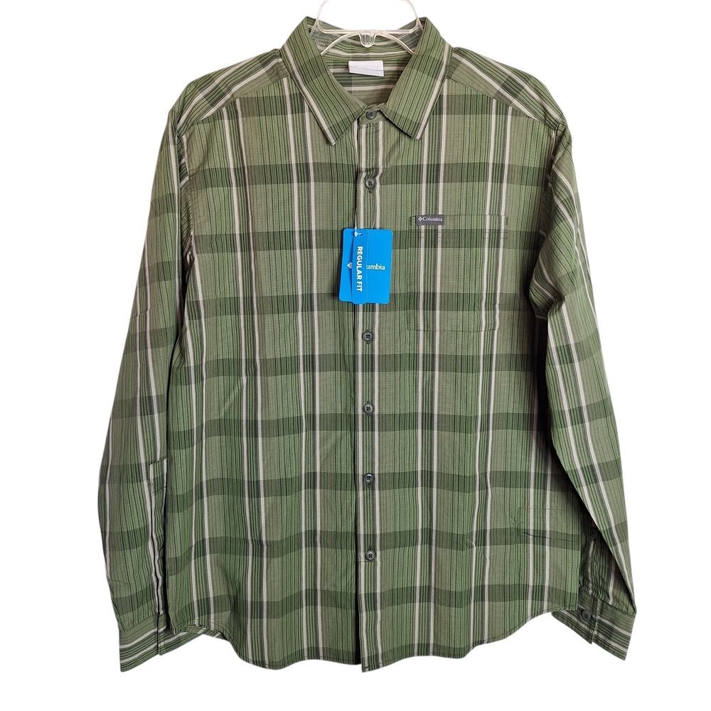 Columbia Button Down Plaid Shirt Long Sleeve Casual Outdoor Green Medium Mens